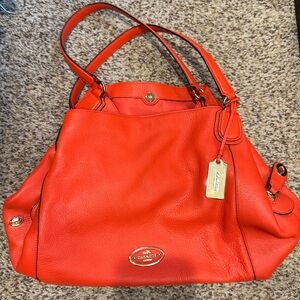 Coach Leather Tote pebble leather never used Beautiful COACH EDIE 17" coral
